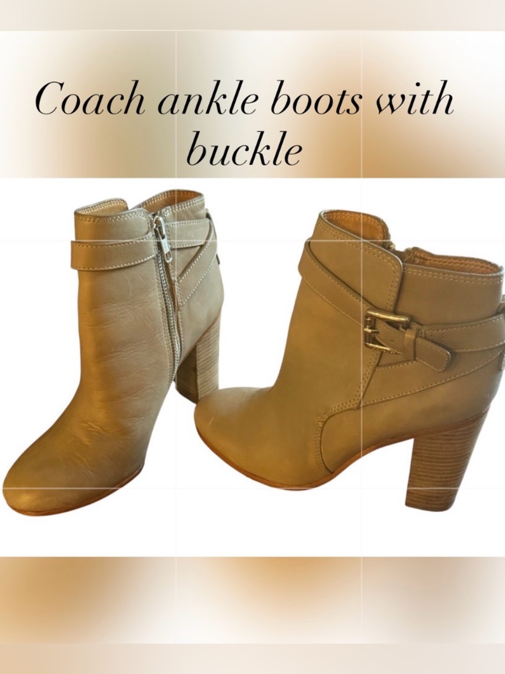 Coach Taupe Leather Buckle Strap Ankle Booties